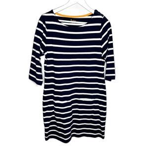 Boden Navy Blue Striped 3/4 Sleeve Shift Dress w/ Pockets, Size 8
